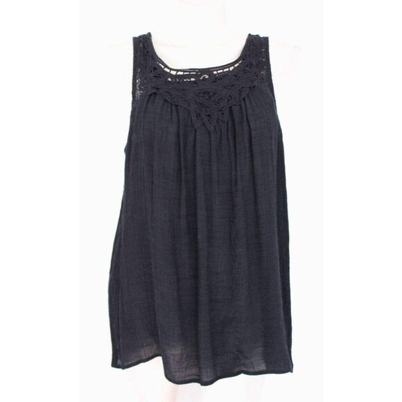 Knox Rose Black Sheer Lace Upper Back Crochet Lace Neckline Sleeveless Gauze Top - Picture 1 of 4